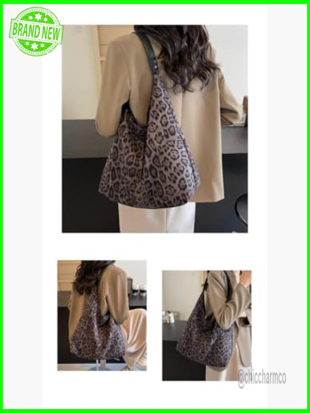 Large Capacity Leopard Print Tote Bag, Shoulder Strap, Polyester Blend - Picture 6 of 7